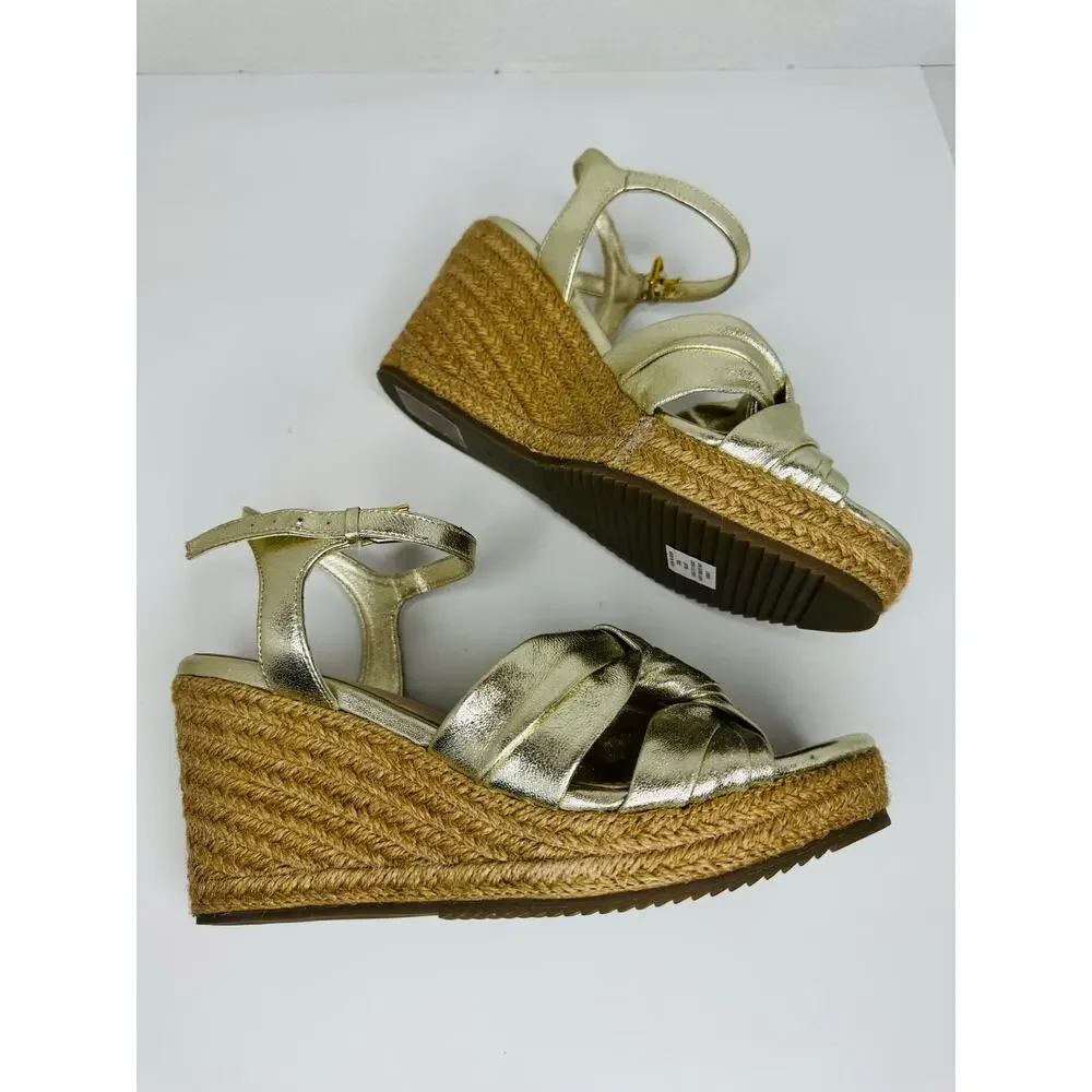 Ted Baker Carda Gold Metallic Espadrille Ankle Strap Wedge Sandals EU 39